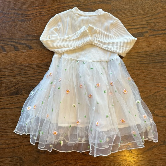 TODDLER PARTY DRESS~ CREAM W/FLOWER ACCENTS & TULLE ~ Sz 3T - Picture 5 of 9